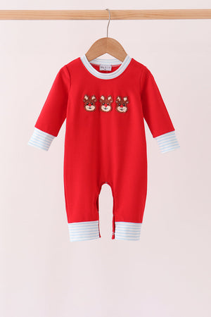 Red Reindeer French Knot Romper