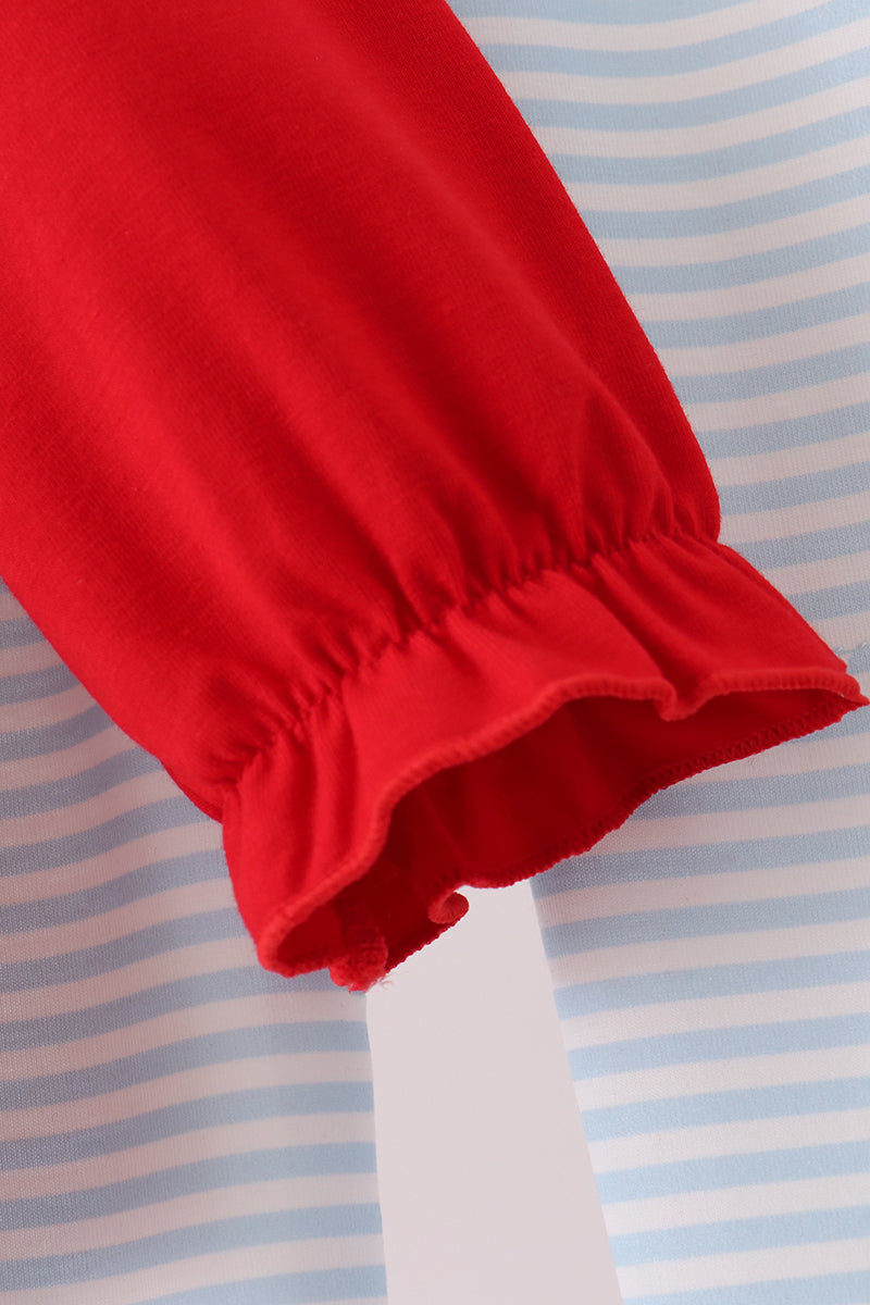 Red Reindeer French Knot Ruffle Pants Set