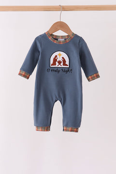 Blue Nativity Embroidery Romper