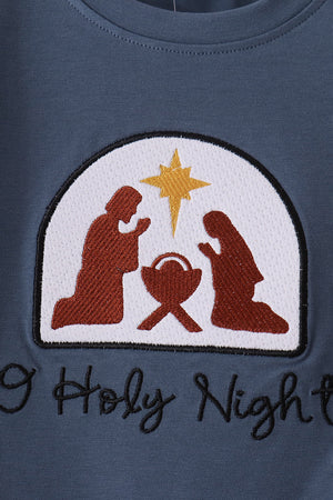 Blue Nativity Embroidery Pants Set
