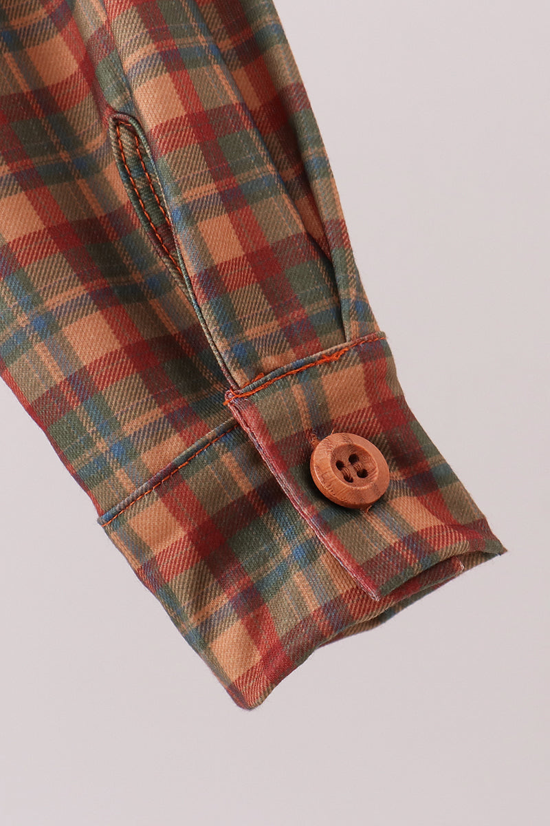 Brown Nativity Embroidery Button Down Shirt