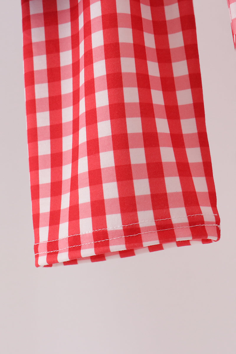 Blue Fire Truck Applique Gingham Pants Set