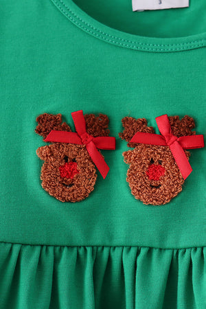 Green Reindeer French Knot Ruffle Pants Set