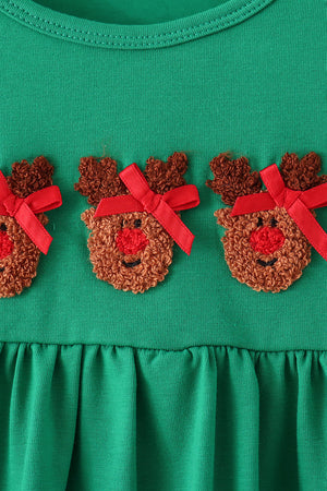 Green Reindeer French Knot Dress