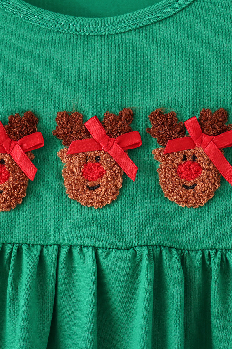 Green Reindeer French Knot Dress