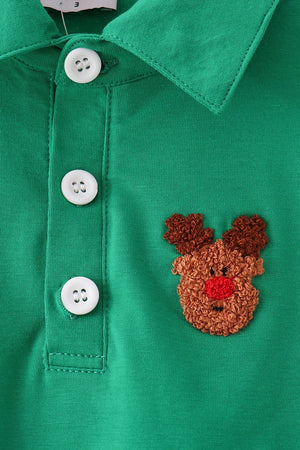 Green Reindeer French Knot Top