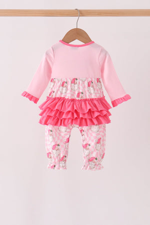Pink Santa French Knot Ruffle Romper