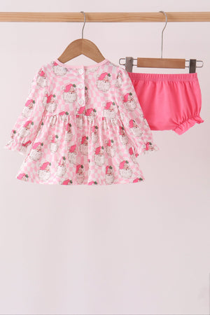 Pink Santa French Knot Ruffle Bloomer Set