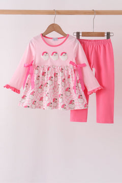 Pink Santa French Knot Bow Pants Set