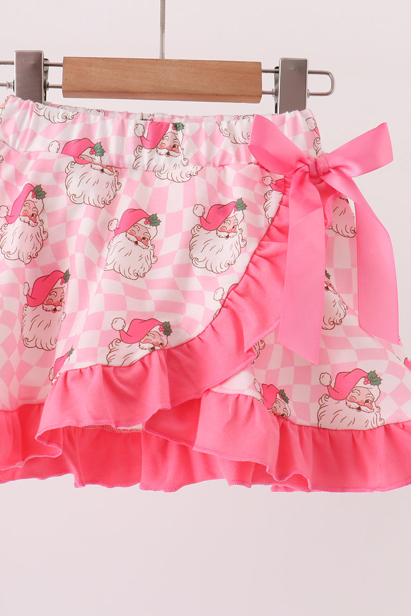 Pink Santa French Knot Ruffle Skorts Set