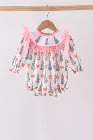 Pink Christmas Tree Embroidery Ruffle Bubble
