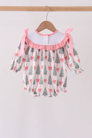 Pink Christmas Tree Embroidery Ruffle Bubble