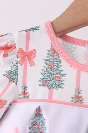 Pink Christmas Tree Embroidery Bloomer Set