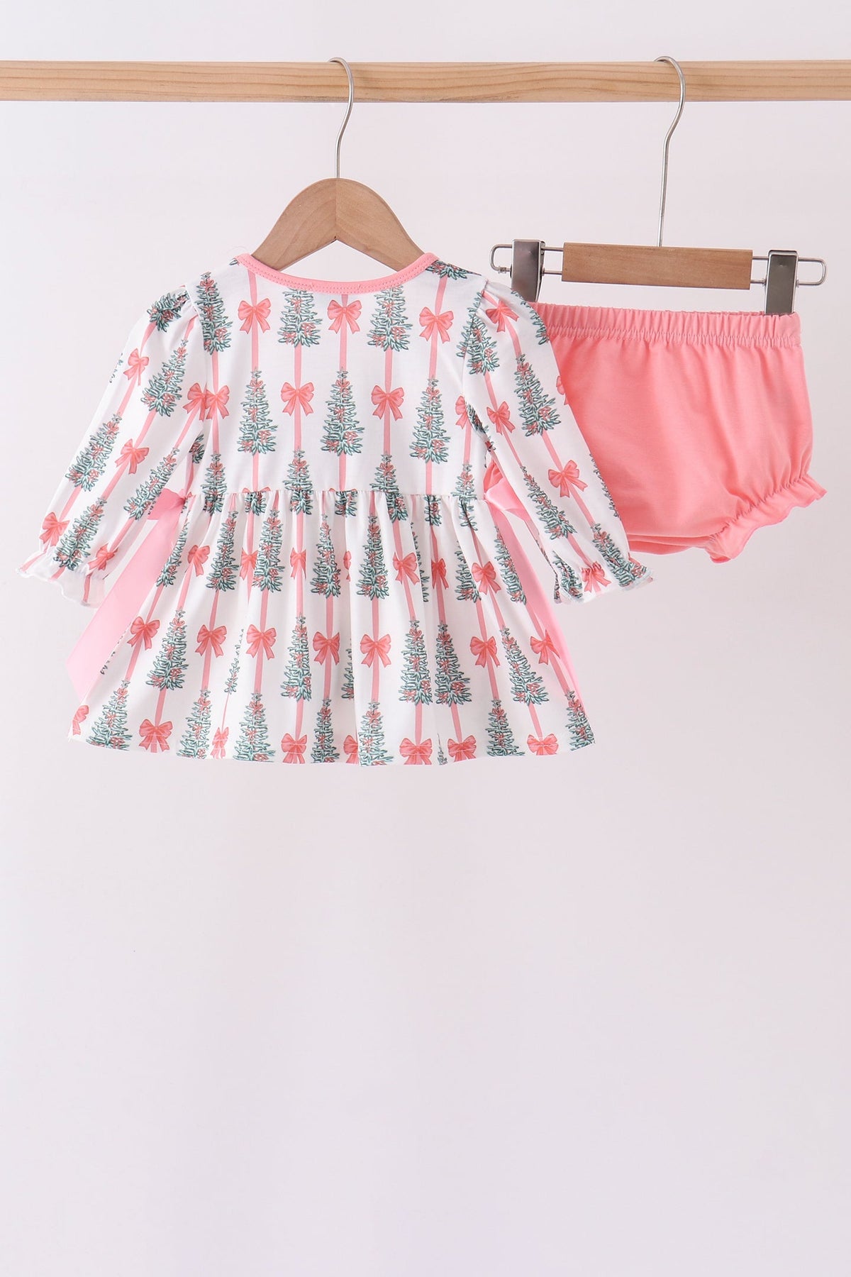Pink Christmas Tree Embroidery Bloomer Set
