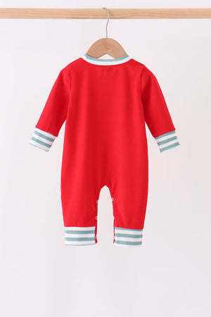 Red Christmas Tree Embroidery Romper