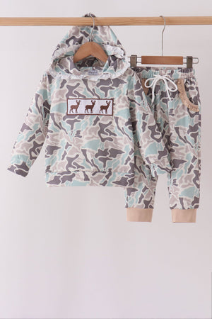 Hunting Deer Embroidery Ruffle Jogger Set
