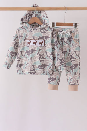 Hunting Deer Embroidery Jogger Set