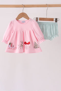 Pink Christmas Embroidery Bloomer Set