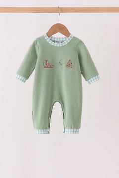 Sage Christmas Embroidery Romper