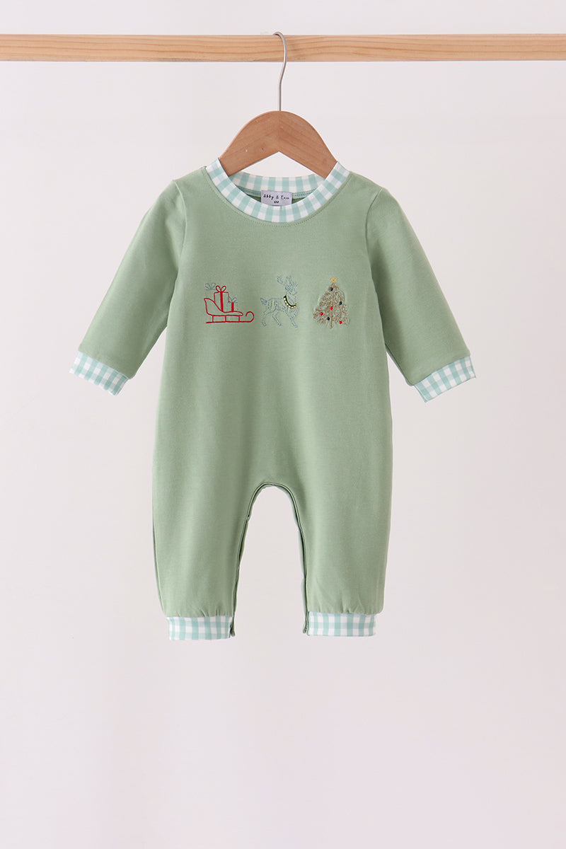 Sage Christmas Embroidery Romper