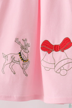 Pink Christmas Embroidery Pants Set
