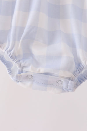 Blue Puppy Embroidery Gingham Bubble