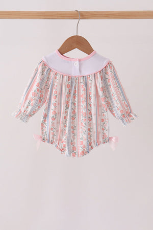 Pink Floral Puppy Embroidery Bow Bubble