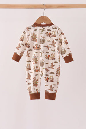 Brown Duck Embroidery Romper