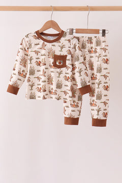 Brown Duck Embroidery Pants Set