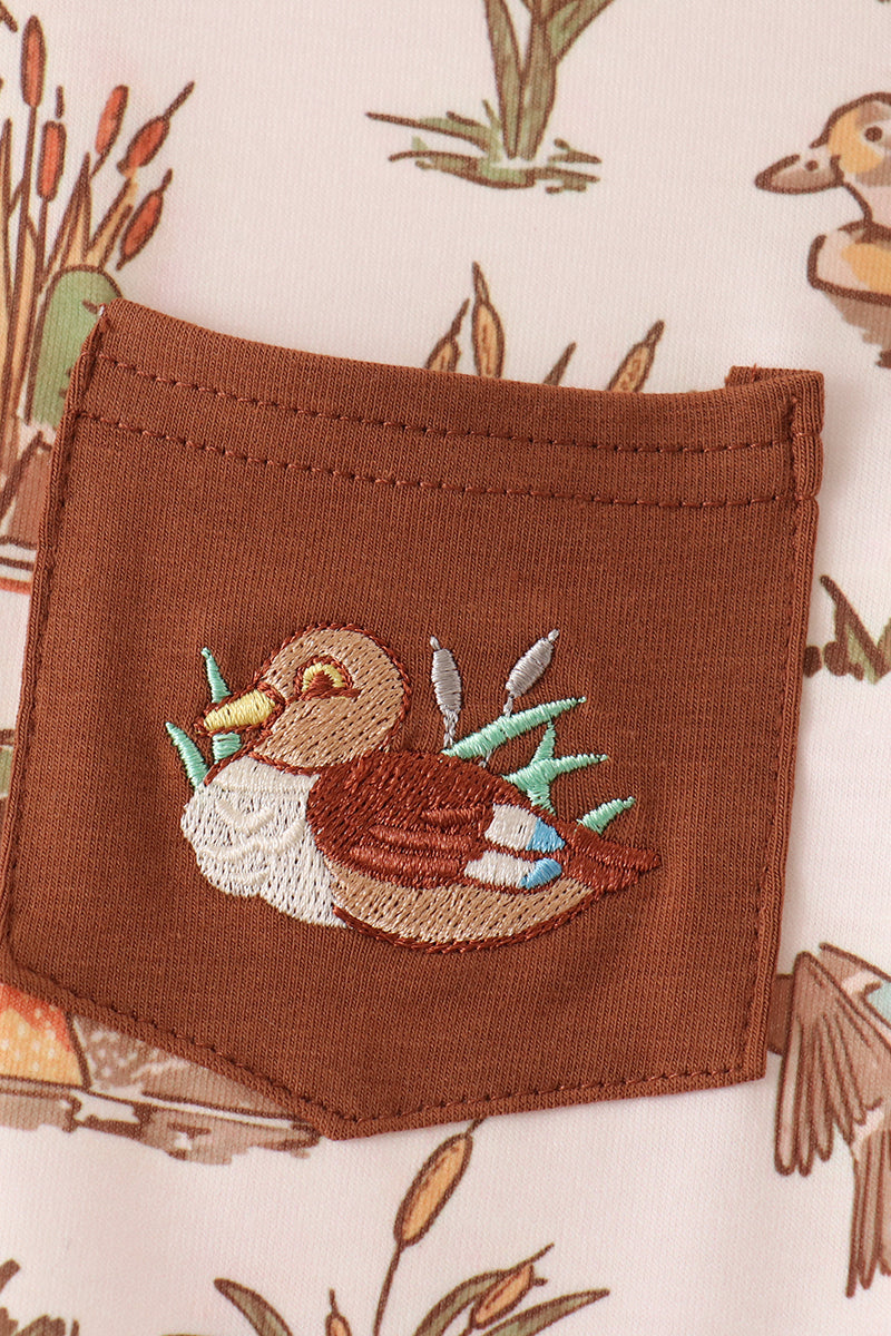 Brown Duck Embroidery Pants Set