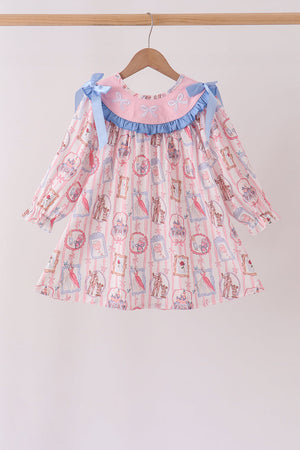 Pink Character Bow Embroidery Dress