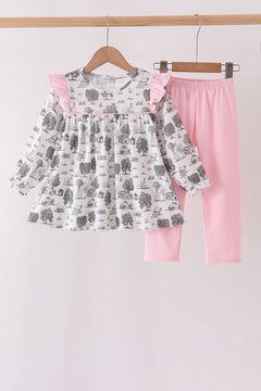 Pink Farm Ruffle Pants Set
