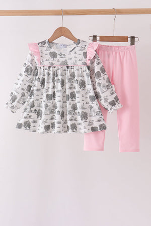 Pink Farm Ruffle Pants Set
