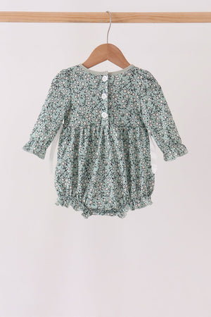 Green Farm Floral Embroidery Ruffle Bubble