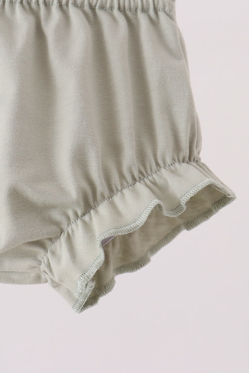 Green Farm Floral Embroidery Ruffle Bloomer Set