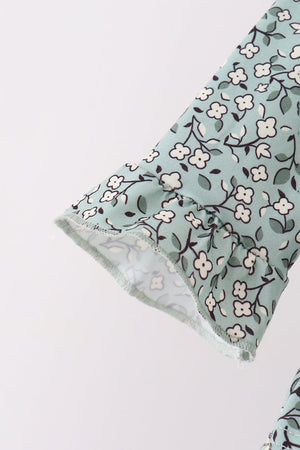 Green Farm Floral Embroidery Ruffle Pants Set