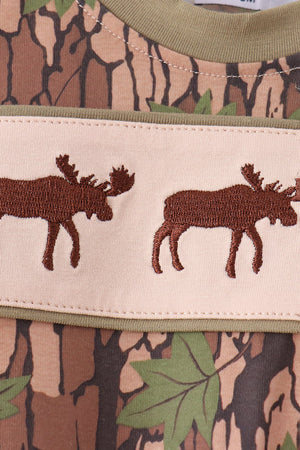 Camouflage Moose Embroidery Romper