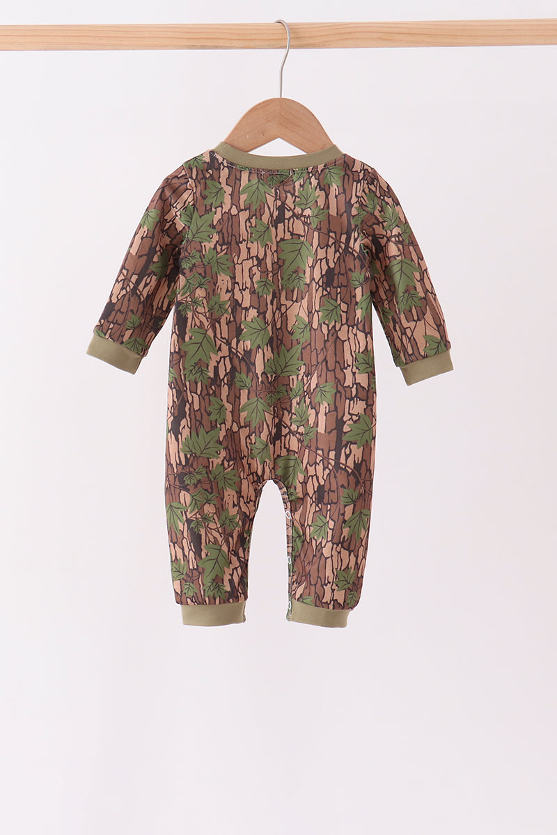 Camouflage Moose Embroidery Romper