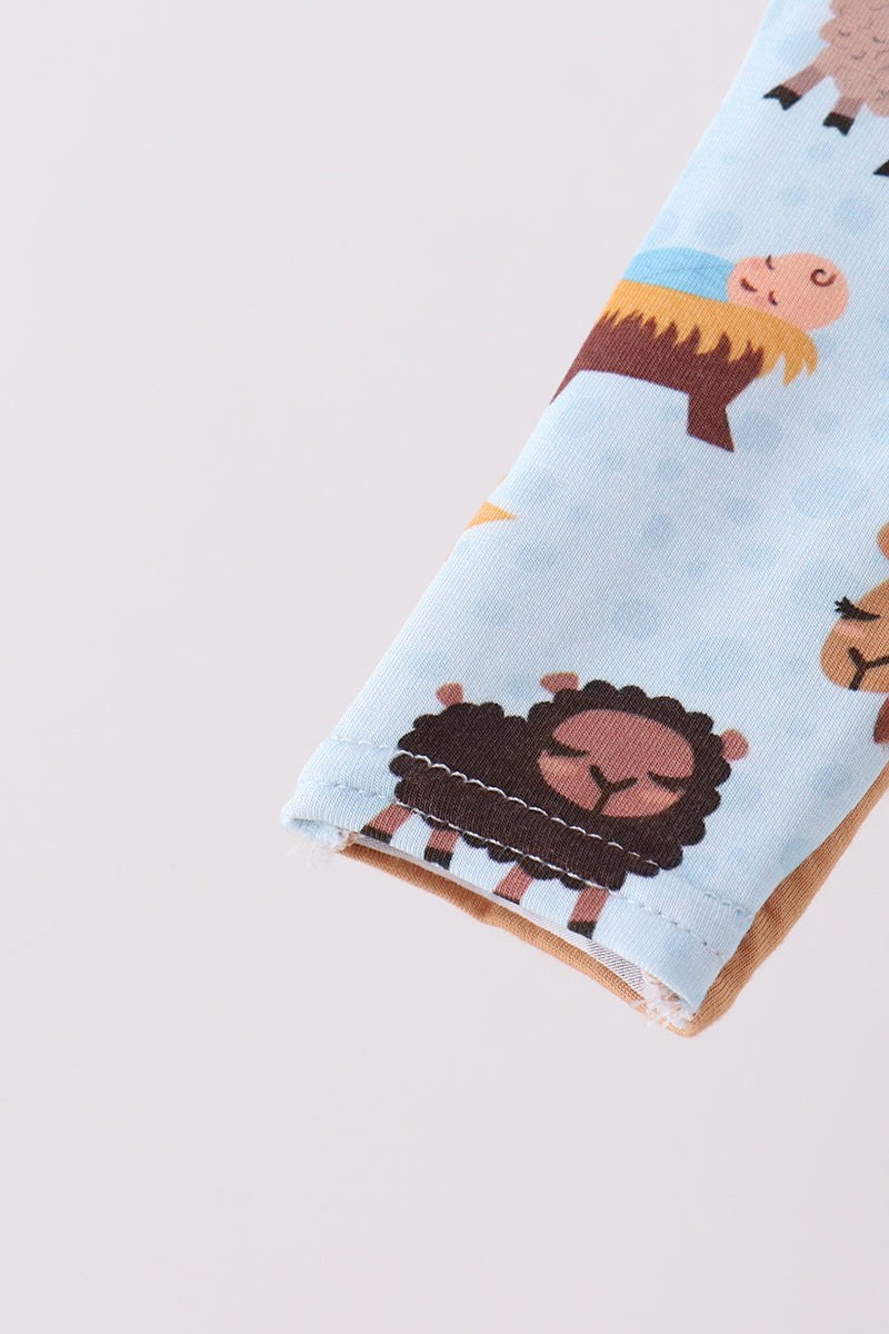 Blue Nativity Zip Bamboo Romper