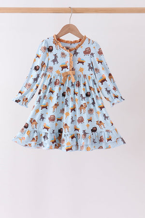 Blue Nativity Ruffle Bamboo Dress