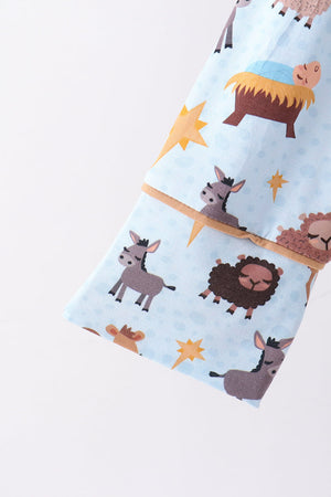 Blue Nativity Ruffle Bamboo Mom Dress