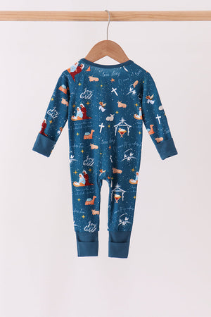 Navy Nativity Zip Bamboo Romper
