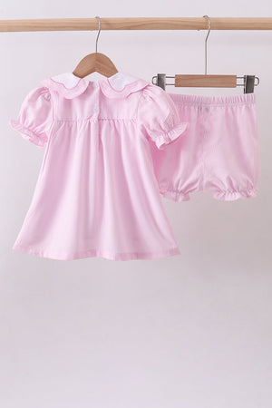 Pink stripe bunny bow embroidery bloomer set
