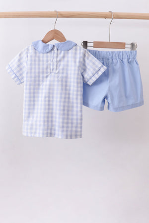 Blue plaid peter pan collar shorts set