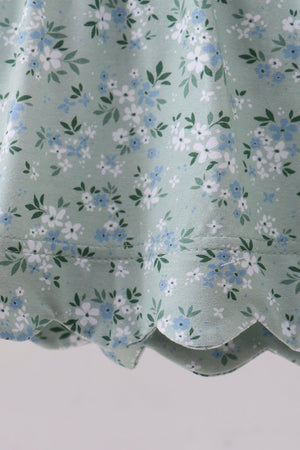 Sage floral cross embroidery ruffle bloomer set