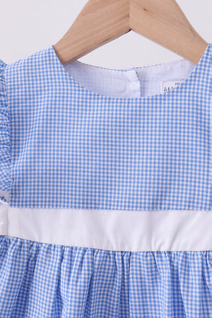 Blue bow gingham ruffle dress