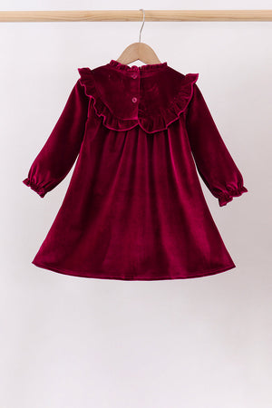 Burgundy velvet Ruffle Dress