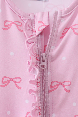 Pink bow print bamboo romper