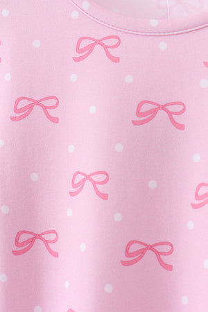 Pink bow print pants bamboo set