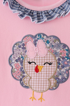 Pink turkey applique ruffle dress